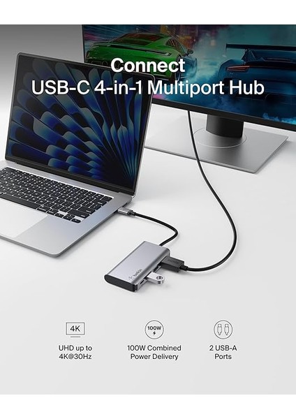 USB C 4'ü 1 Arada Çok Bağlantı Noktalı Adaptör (4k Hdmı, Usb-C 100W Pd Geçişli Şarj ve Daha Fazlası Için 2 x USB A Bağlantı Noktası Ile) fiyatları