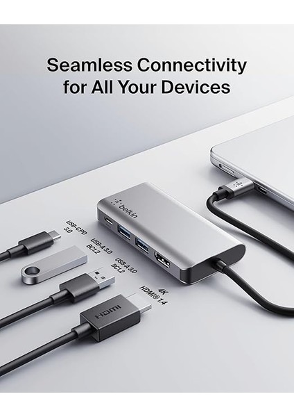 USB C 4'ü 1 Arada Çok Bağlantı Noktalı Adaptör (4k Hdmı, Usb-C 100W Pd Geçişli Şarj ve Daha Fazlası Için 2 x USB A Bağlantı Noktası Ile) modelleri
