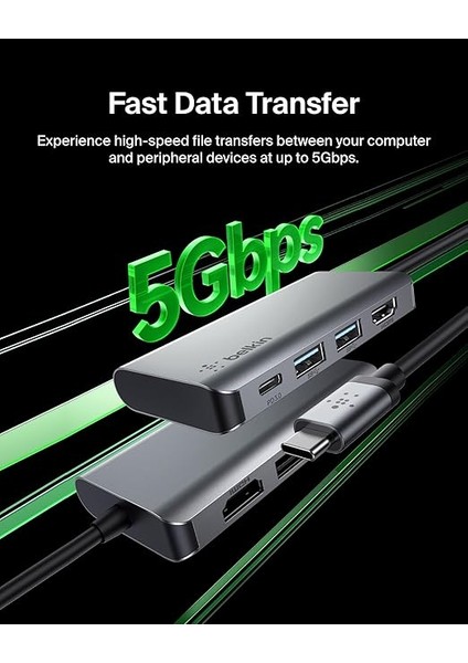 USB C 4'ü 1 Arada Çok Bağlantı Noktalı Adaptör (4k Hdmı, Usb-C 100W Pd Geçişli Şarj ve Daha Fazlası Için 2 x USB A Bağlantı Noktası Ile) fırsatları