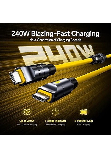 240W 8'i 1 Arada USB C Kablo ve Yıldırım Kablo Seti, Geleceğin Pd3.1 Tip C Hızlı Şarj Kablosu ve Mfi Sertifikalı Yıldırım Kablosu Seti iPhone MacBook iPad Galaxy (Amber) Için modelleri