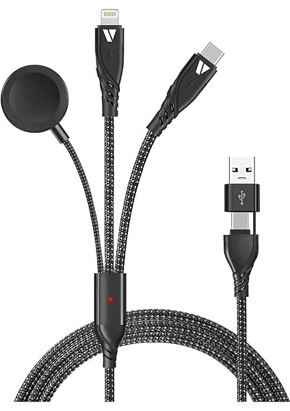 100W Destekli 5'i 1 Arada Naylon Örgülü Kablo, Çoklu Şarj Kablosu USB A/c Tipi C/yıldırım/manyetik Saat, Iphone, Ipad, Macbook, Galaxy ile Uyumlu