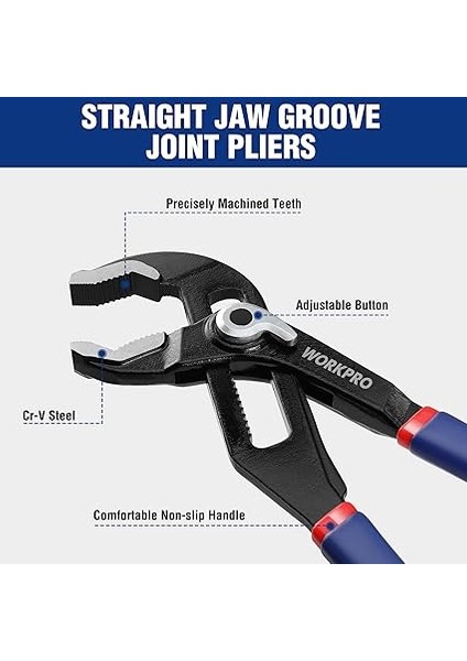 Su Pompası Pensesi Seti, Boru Anahtarı, Ayarlanabilir Mafsallı, Su Pompası Pensesi Seti 200 mm ve 250 Mm, Hızlı Gerici, Kavisli Çene, 2 Parçalı indirimleri