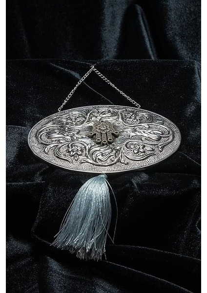 DESIGN.925 Ayar Gümüş El Yapımı Duvar Aynası, Gri Püsküllü Fatma'nın Eli Motifli fiyatları