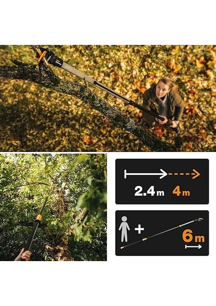 Bypass Teleskopik Budama Zürafası, Taze Dallar ve Dallar Için, Yapışmaz Kaplama, Çelik Bıçak/alüminyum Sap, Uzunluk 2,4 – 4 M, Siyah/turuncu, UPX86, 1023624 fırsatları