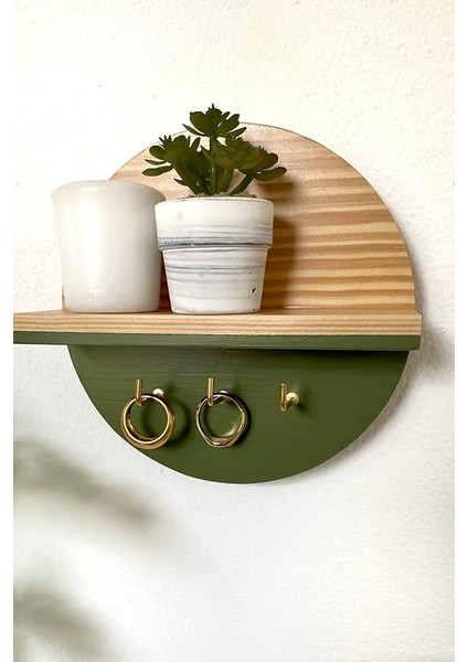 Kancalı Mini Yuvarlak Raf | Ahşap Raf | Maske Rafı | Duvar Dekoru | Anahtar Rafı | Vitrin Rafı