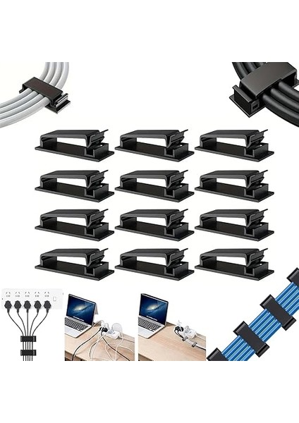 12 Adet Kablo Düzenleyici Klips Seti Yapışkanlı Kablo Kanalı Organizer Masa Ofis Kablo Toplayıcı (Siyah Veya Beyaz Gönderilir)