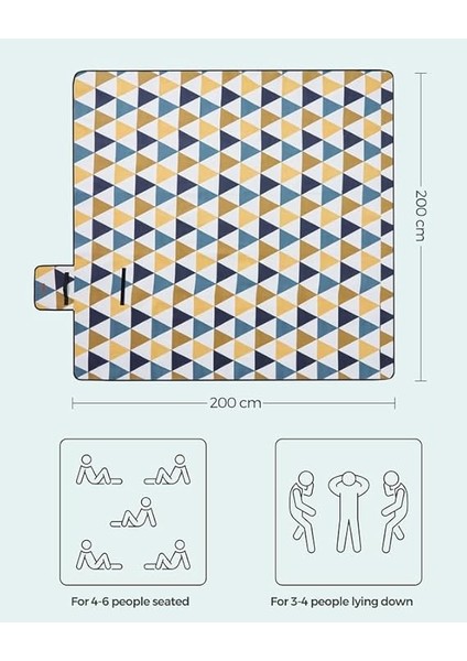 Piknik Örtüsü, 200 x 200 Cm, Büyük, Kamp Örtüsü, Park, Bahçe, Plaj Için, Su Geçirmez, Makinede Yıkanabilir, Katlanabilir, Sarı ve Mavi Üçgenler GCM76S fırsatları