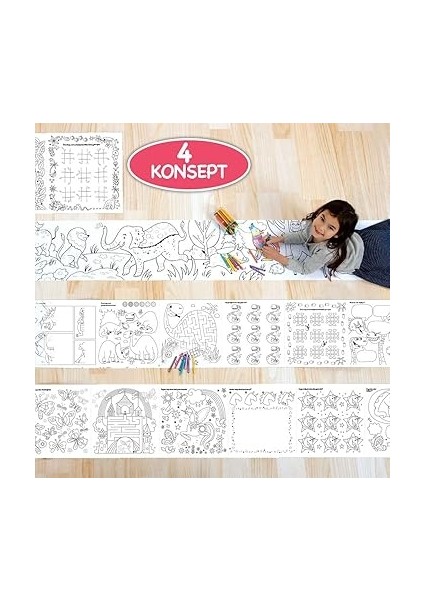 Çiz, Boya, Kes - Dev Boyama Kağıdı - 4 Konsept Boyama Rulosu Büyük Boy Toplam 10 Metre Uzunluk fırsatları