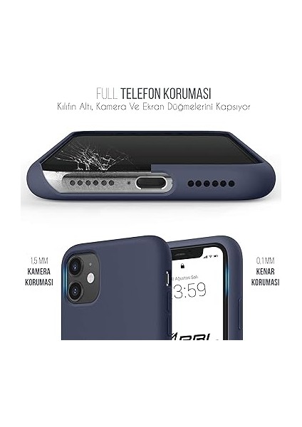iPhone Kılıf Ince Sıvı Silikon 3 Katmanlı Tam Kaplamalı Yumuşak Jel Kauçuk Kılıf Kapak (Lacivert, iPhone 11) modelleri