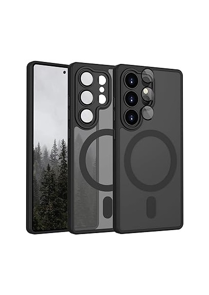 Samsung Için Kılıf Kamera Korumalı Mag-Safe Wireless Şarj Özellikli Mat Şeffaf Renkli Kılıf (Siyah, Samsung Galaxy S23 Ultra) fiyatları