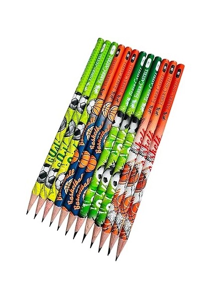 Spor Temalı Kurşun Kalem Seti, 2b, 12 Adet, Futbol ve Basketbol Desenli modelleri