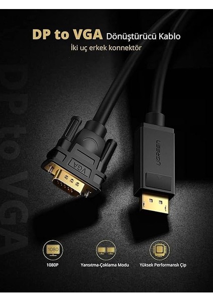 Displayport To VGA Görüntü Aktarma Kablosu 1.5 Metre fiyatları