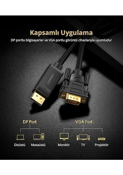 Displayport To VGA Görüntü Aktarma Kablosu 1.5 Metre fırsatları