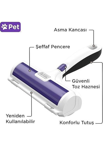 + Decker HMSCT0001-XJ Evcil Hayvan Tüy Toplayıcı, Rulo, Köpek ve Kedi Tüylerini Toplar fiyatları