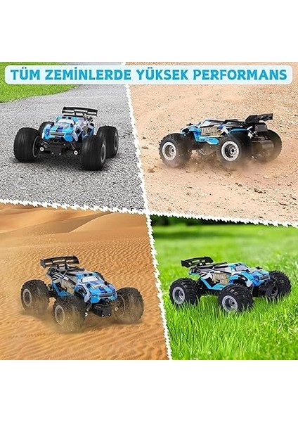 Ghz Uzaktan Kumandalı Şarjlı LED Işıklı Drift Atan 20 Km Hız Yapan Off Road Araba (Mavi) modelleri
