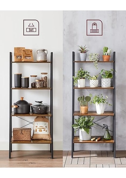 Ayaklı Raf, Kitaplık, 4 Seviyeli Merdiven Rafı, Sağlam Metal Çerçeve, Kolay Montaj, Oturma Odası, Yatak Odası, Mutfak Için, Eski Kahverengi-Siyah LLS44X fırsatları