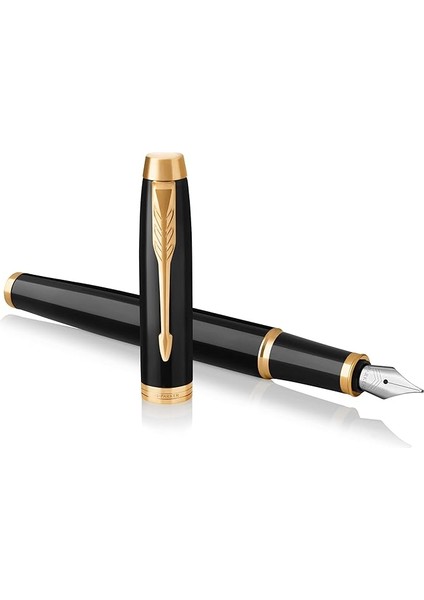 Im Lake Siyah Altın Tasarımlı Dolma Kalem, Orta Kalınlıkta Uç, Mavi Mürekkep (1931652)