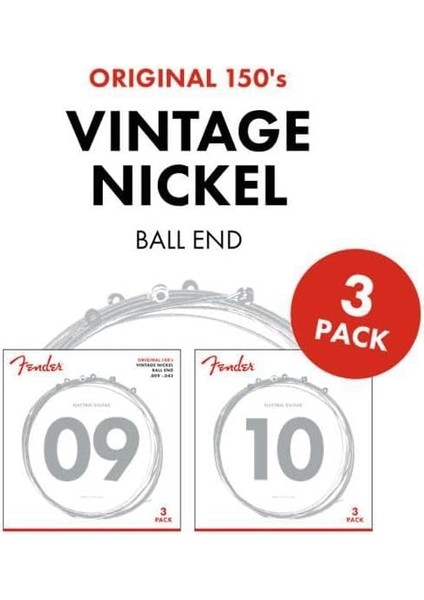 073-0150-309 Elektronik Gitar Telleri "150L 3'lü, Paket Saf Nikel, 009/042"