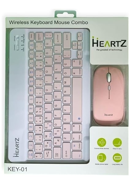 Key 01 Kablosuz Bluetooth Wireless Tümü Türkçe Karakterli I Ü Ğ Harfleri Bulunur Klavye Mouse Seti (Toz Pembe) fiyatları
