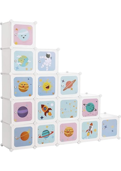 15 Küplü Raf Sistemi, Çocuklar Için Saklama Dolabı, Geçmeli Raf, Plastikten Yapılmış Ayakkabı Rafı, Kapaklı Gardırop, Çok Amaçlı, Ayakkabı, Oyuncak, 153 x 31 x 153 Cm, Beyaz LPC902W
