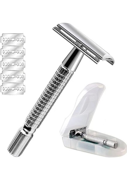 Paslanmaz Çelik Kutulu Manuel Geleneksel Traş Aleti Makinesi 5 Jilet