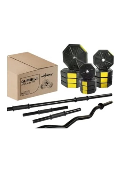 Spor 80 kg Düz Bar (150 Cm) + Z Bar (120 Cm) Full Dambıl Halter Ağırlık Set Sarı Kapaklı indirimleri