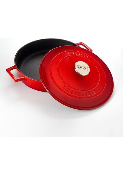 Metal Döküm Çok Amaçlı Yayvan Tencere, Trendy, 28 Cm, 3.51 L Hacim, Kırmızı modelleri