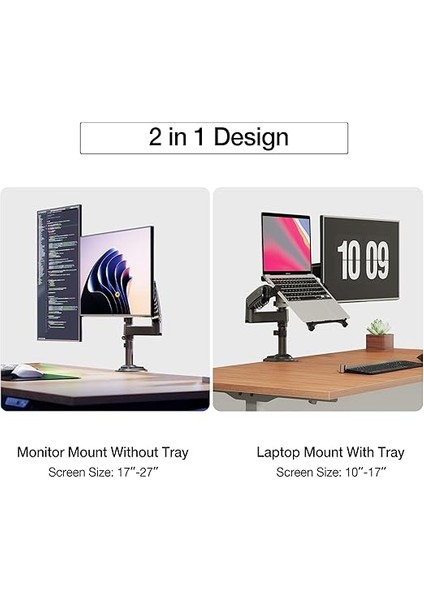 North Bayou H180-FP Çift Kol Amortisörlü 17"-27" Monitör Tutucu ve 10"-17" Laptop Standı fiyatları