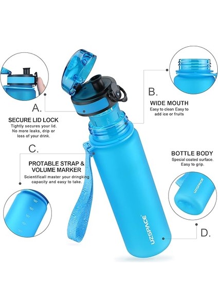 Su Şişesi Çocuk Sızdırmaz, Spor Plastik Içecek Şişesi, 1 L, 800 Ml, 500 Ml, Tritan ve Bisfenol A Içermez, Spor Şişesi, Karbondioksit Için Uygundur fiyatları