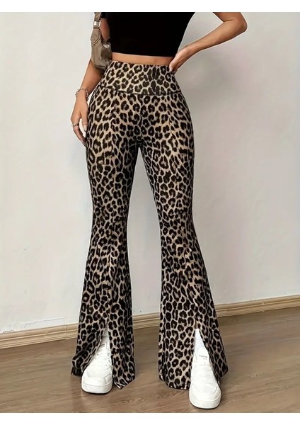 Eyesof Kadın Yüksek Bel Leopar Desenli Yırtmaçlı Dalgıç Tayt fırsatları