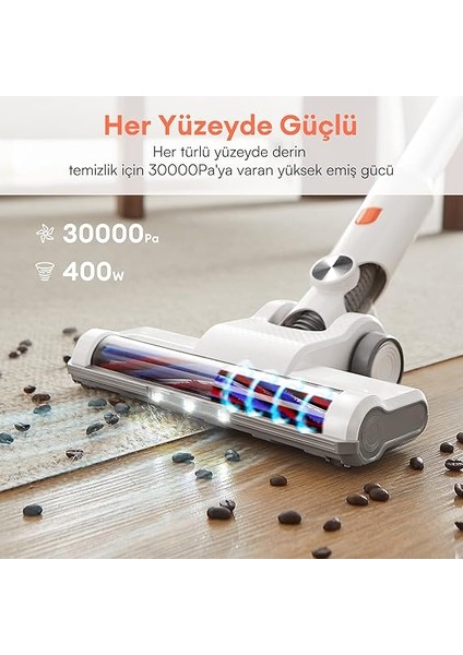 U10 Pro Kablosuz Dikey Süpürge, 30000PA, Beyaz fırsatları