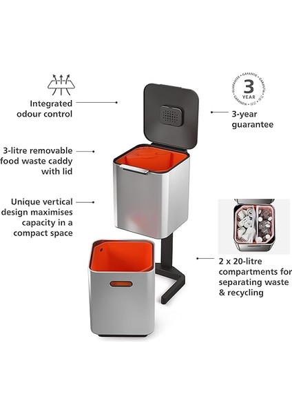 Joseph Totem Çöp Kovası, Paslanmaz Çelik, 40 Litre indirimleri