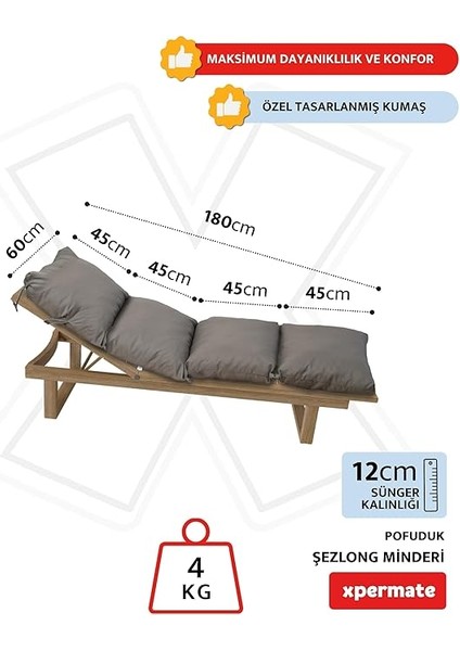 Pofuduk Şezlong Minderi 60X180X12CM Su Itici,katlanır,uv Güneş Dayanımı, Fermuar (Antrasit) modelleri