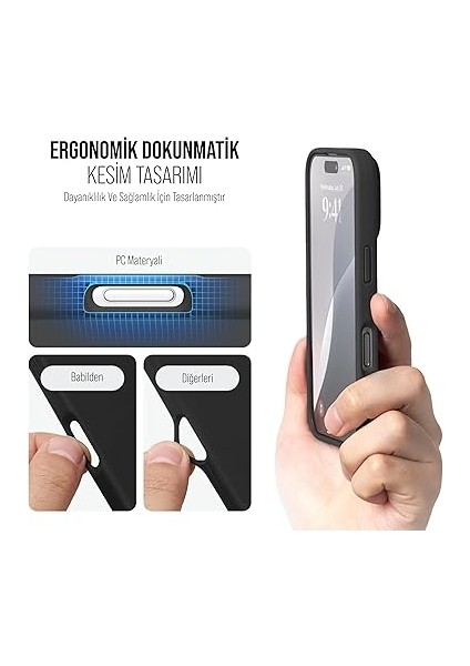 iPhone Kılıf Ince Sıvı Silikon 3 Katmanlı Tam Kaplamalı Yumuşak Jel Kauçuk Kılıf Kapak (Siyah, iPhone 16 Pro) indirimleri
