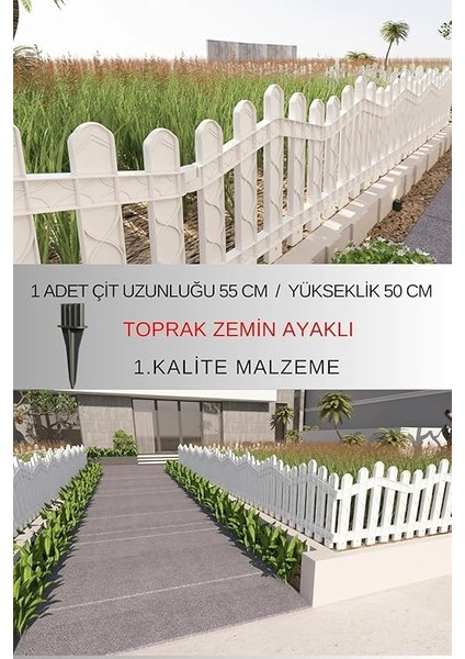 Plastik Bahçe ve Peyzaj Çiti 1 Adet Çit (Y: 50 Cm/g: 55 Cm) Toprak Ayaklı (Beyaz) fiyatları