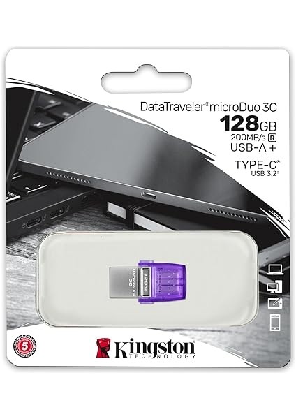 Datatraveler Microduo 3c USB Bellek 128GB USB Gen 3 Type-C ve Type-A - DTDUO3CG3/128GB, Mor + Gümüş indirimleri