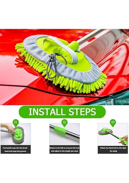 Araba Yıkama Fırçası El Mop Temizleme Aleti Uzun Saplı Yıkama Detaylandırma Kiti Arabalar Kamyon, Suv, Rv, Römork, Mikrofiber Sünger Silgi Boyaya Zarar Vermez Çiziksiz fiyatları
