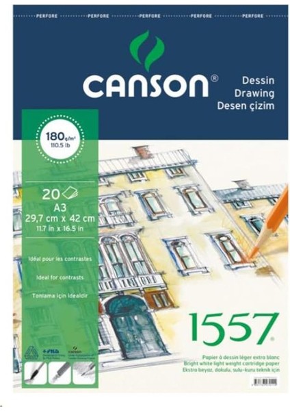 1557 Resim ve Çizim Blok 180GR A4 20YP Üstten Spiralli Resim Defteri