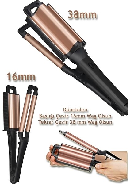 2in1 Wag Maşa (2 Ayarlı Döner Başlıklı 16MM Ince Bukle &amp; 38MM Iri Dalga) fiyatları