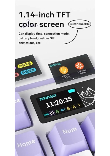 AK980 Kablosuz Hot-Swap Tft Ekranlı Mekanik Oyun Klavyesi 8.000 Mah Batarya Siyah - Maillard Switch indirimleri