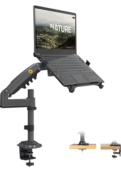 Bayou Nb 10-17 Inç Dizüstü Bilgisayar Için Ayarlanabilir Tepsili Dizüstü Bilgisayar Montajı, 17-30 Inç Monitör Için Vesa Plakalı Tam Hareket Kolu (4.4~20 Lb Içinde), Kelepçeli Gromet Montajı