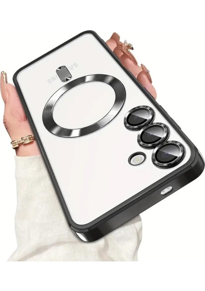 Samsung Galaxy A36 Kılıf Magsafe Manyetik Kablosuz Şarj Destekli Şeffaf Parlak Renkli Lens Korumalı