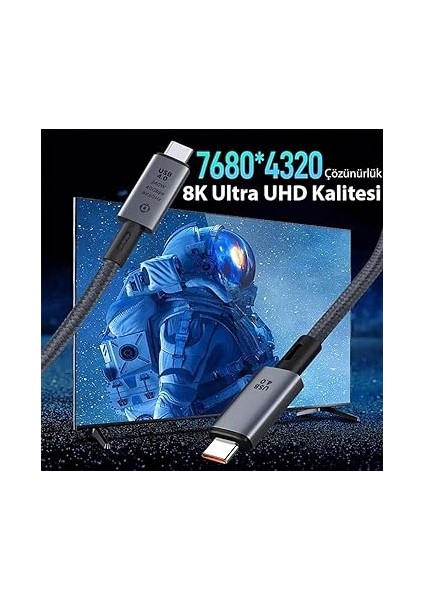 40GBPS 240W 4.0 Thunderbolt Type-C To Type-C Şarj, Data ve 8k 60Hz Görüntü Aktarım Kablosu Tip C 1 Metre ZR852 fiyatları
