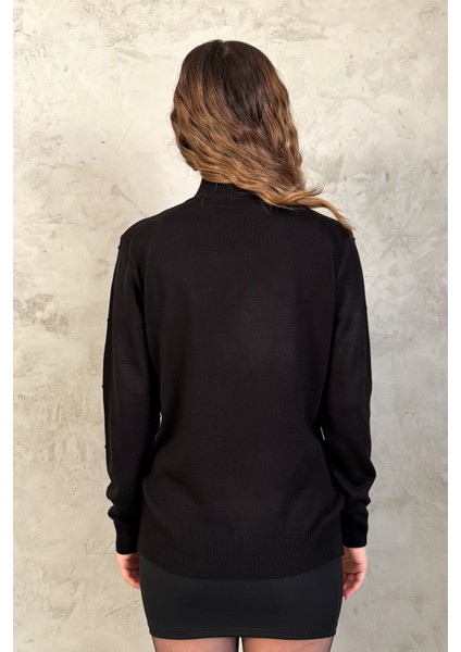 Kadın Ponpon Desenli Yarım Balıkçı Triko Kazak 5200 modelleri