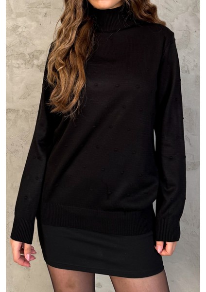 Kadın Ponpon Desenli Yarım Balıkçı Triko Kazak 5200 fırsatları