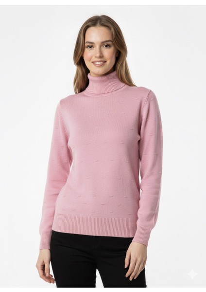 Kadın Ponpon Desenli Yarım Balıkçı Triko Kazak 5200