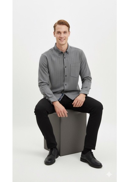 Erkek Klasik Çizgili Flamel Gömlek fırsatları