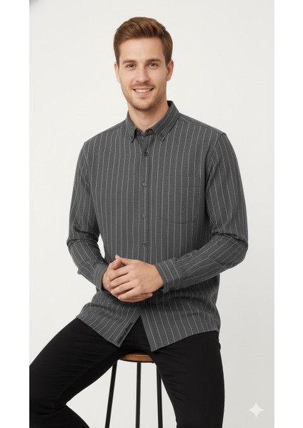 Erkek Klasik Çizgili Flamel Gömlek fırsatları
