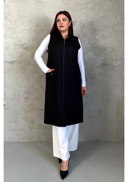Kadın Kapitone Fermuarlı Uzun Yelek 7545