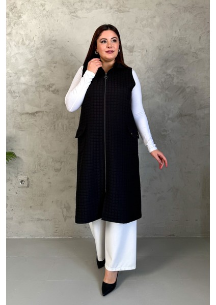 Kadın Kapitone Fermuarlı Uzun Yelek 7545